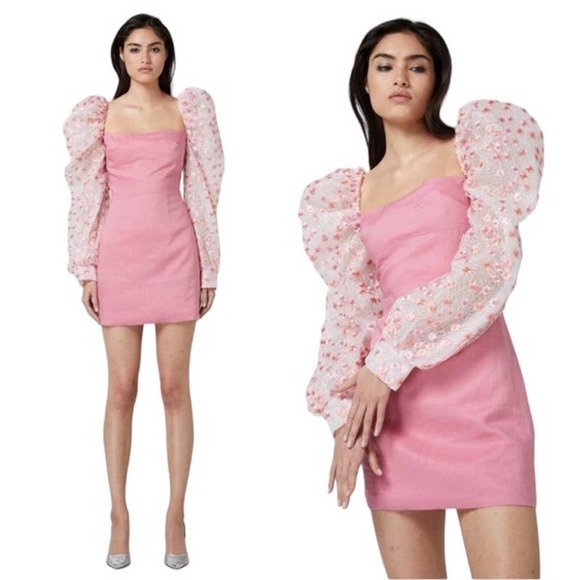 Atoir Womens Madison Mini Dress Primrose Pink US 10 Puff Sleeve Barbiecore - Picture 1 of 13